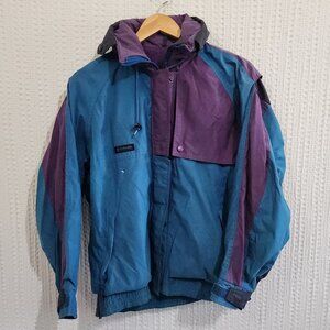 Vintage Columbia Women's Colorblock Blue and Purple Coat Size Small